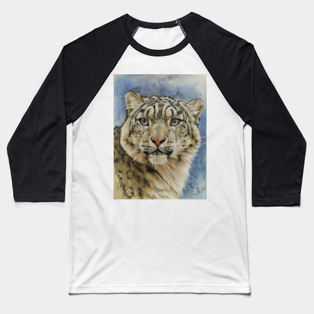 Snow Leopard in Color Baseball T-Shirt by BarbBarcikKeith